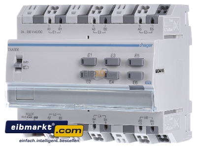 Front view Hager TXA306 Binary input for bus system 6-ch 
