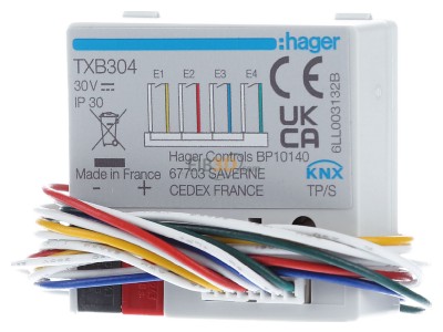 Front view Hager TXB304 EIB, KNX binary input 4-fold, 
