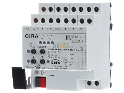 Front view Gira 215200 EIB, KNX sunblind shutter actuator 2-ch, 
