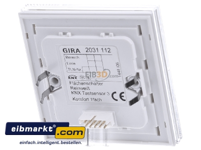 Ansicht hinten Gira 2031112 KNX Tastsensor 3 Komfort 1-fach, rws 