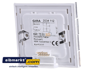 Ansicht hinten Gira 2034112 KNX Tastsensor 3 Komfort 4-fach, rws 