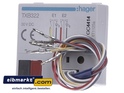 Front view Hager TXB322 Binary input for bus system 2-ch
