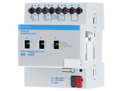 Front view Busch Jaeger 6194/19 EIB, KNX energy reactor 3-fold with energy consumption measurement, 
