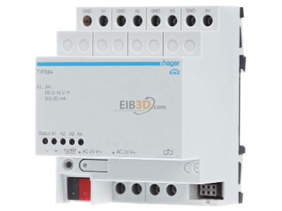 Front view Hager TYF684 EIB, KNX analogue actuator 4-fold for the conversion of EIB, KNX telegrams to analog signals, 
