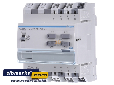 Frontansicht Hager TYA604C KNX Schalt-/Jalousieausga. 4-fach, 16A 