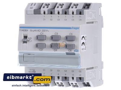 Frontansicht Hager TYA606A KNX Schalt-/Jalousieausga. 6-fach, 4A 