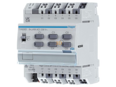 Front view Hager TYA606D EIB, KNX switching actuator 6-ch, 

