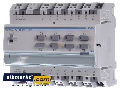 Frontansicht Hager TYA608A Schalt-/Jalousieausg 8-fa. 4A, Handb oder Bus 