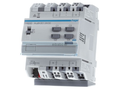 Front view Hager TYA624D EIB, KNX blind/shutter actuator 4-fold, 24V, 
