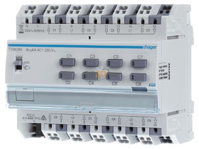 Front view Hager TYA628A EIB, KNX shutter actuator 8-fold, 230V, 
