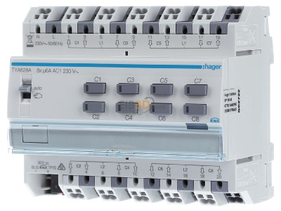 Frontansicht Hager TYA628A EIB, KNX Rollladenaktor 8fach, 230V, 