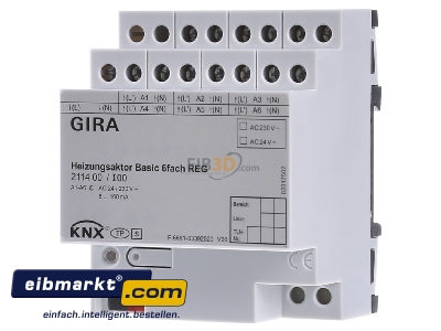 Frontansicht Gira 211400 Heizungsaktor 6f basic KNX REG 