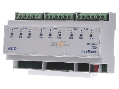 Front view Lingg & Janke A9F16H-E EIB, KNX switching actuator 9-ch, 
