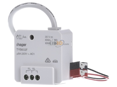 Front view Hager TYB602F Switch actuator for home automation 2-ch 
