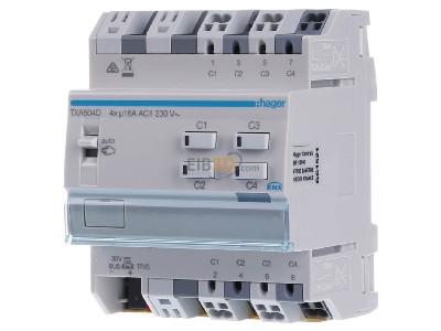 Front view Hager TXA604D EIB, KNX switching actuator 4-fold or blind/shutter actuator 2-fold, 
