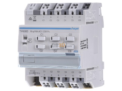 Frontansicht Hager TXA606D EIB, KNX Schaltaktor 6fach oder Jalousieaktor 3fach, 