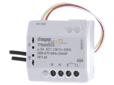 Front view Hager TRM693G Switch actuator for home automation 1-ch 
