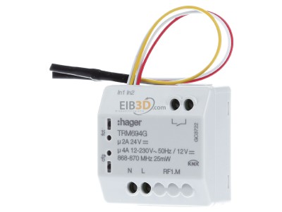 Front view Hager TRM694G EIB, KNX switching actuator 1-ch, 
