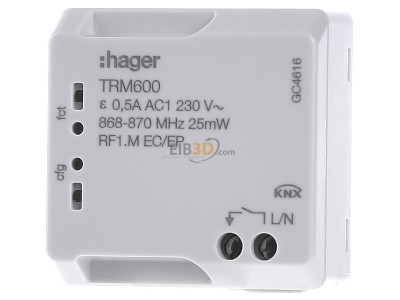 Front view Hager TRM600 EIB, KNX switching actuator 1-ch, 
