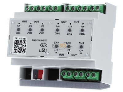Frontansicht Lingg & Janke AH9F16H-E KNX Schaltaktor eco+ 9-fach 16A 6TE 