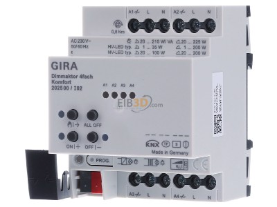 Front view Gira 202500 Dimming actuator KNX bus system 225W 
