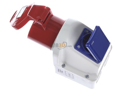 Ansicht oben rechts Walther 135 Mini-Kombi Wanddose 32A 5P400V6h+SCHUKO IP44 