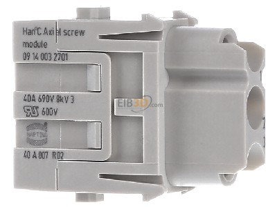 View on the left Harting 09 14 003 2701 Socket insert for connector 3p 
