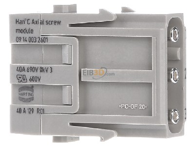 View on the left Harting 09 14 003 2601 Pin insert for connector 3p 
