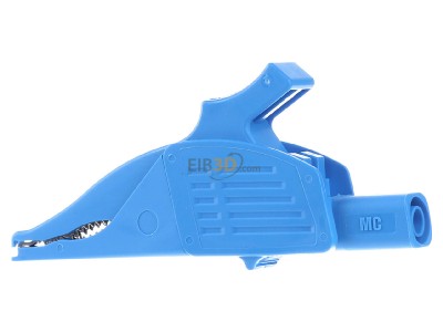 Frontansicht Stubli XDK-1033 /-23 4mm Abgreifer Delfinklemme 39,5mm, blau 