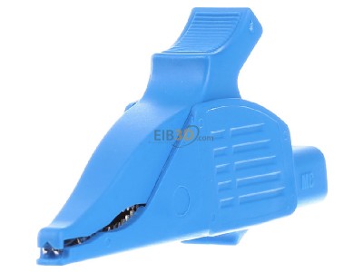 Ansicht links Stubli XDK-1033 /-23 4mm Abgreifer Delfinklemme 39,5mm, blau 