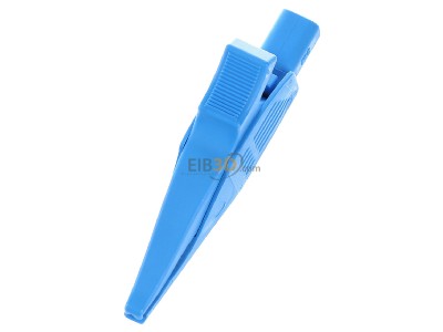 Ansicht oben links Stubli XDK-1033 /-23 4mm Abgreifer Delfinklemme 39,5mm, blau 