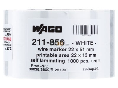 Frontansicht WAGO 211-856 Leitermarkierer unbedr 22x13 mm wei� 