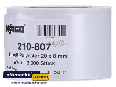 Front view WAGO Kontakttechnik 210-807 Labelling material 8x20mm white
