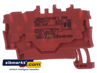 Ansicht hinten WAGO Kontakttechnik 2000-1303 3L-Durchgangsklemme 1qmm rot TopJob 