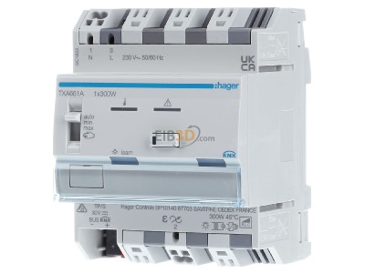 Front view Hager TXA661A EIB, KNX dimming actuator 0...300W, 
