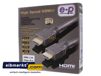 Frontansicht E+P Elektrik 2123505 HDMI-Verbindungskabel 10m,sw HDMI1/10