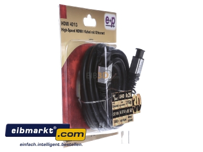 Ansicht links E+P Elektrik HDMI 401/3 HDMI High-Speed-Kabel Ethernet,3m,si/sw 