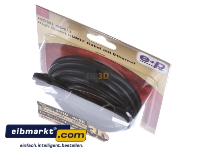 Ansicht oben vorne E+P Elektrik HDMI 401/3 HDMI High-Speed-Kabel Ethernet,3m,si/sw 