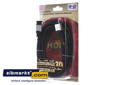Frontansicht E+P Elektrik HDMI 401/5 HDMI High-Speed-Kabel Ethernet,5m,si/sw 