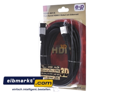 Frontansicht E+P Elektrik HDMI 401/5 HDMI High-Speed-Kabel Ethernet,5m,si/sw 
