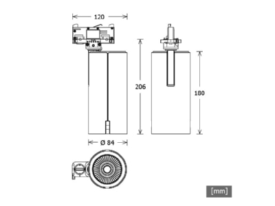 Ma�zeichnung LTS SIRUXT203 930FLD  sw Stromschienenstrahler 930  DALI  schwarz 
