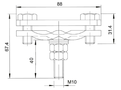 Ma�zeichnung 1 OBO 250 A BO Diagonalklemme mit Bolzen