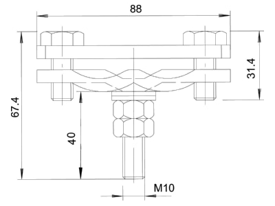 Ma�zeichnung 2 OBO 250 A BO Diagonalklemme mit Bolzen