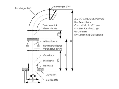Dimensional drawing Hauff SHD 150 Roof feed through for antenna