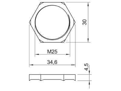Ma�zeichnung 1 OBO 169 MSS M25 Gegenmutter M25x1 5  CuZn  N