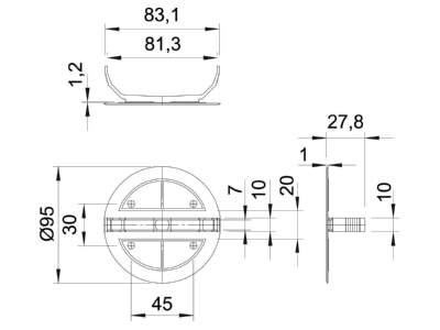 Mazeichnung 1 OBO UV 80 FD Federdeckel up  D95mm  PS  weiss