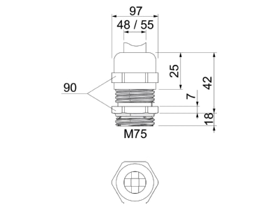 Mazeichnung 3 OBO V TEC VM LM75MS1 Kabelverschraubung M75  CuZn  N