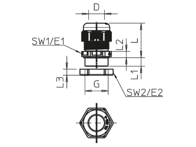 Dimensional drawing 1 OBO V TEC VM25  LGR Cable gland   core connector M25
