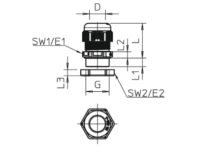 Dimensional drawing 2 OBO V TEC VM25  LGR Cable gland   core connector M25