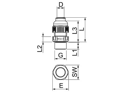 Dimensional drawing 1 OBO V TEC VM12VS LGR Cable gland   core connector M12
